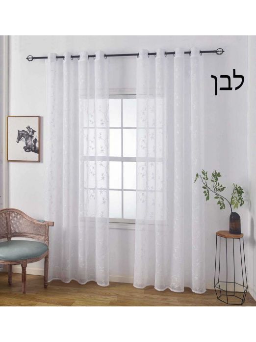 וילון וינטג' פרחוני רקמה חצי שקוף דגם ויולטה | מידות וצבעים
