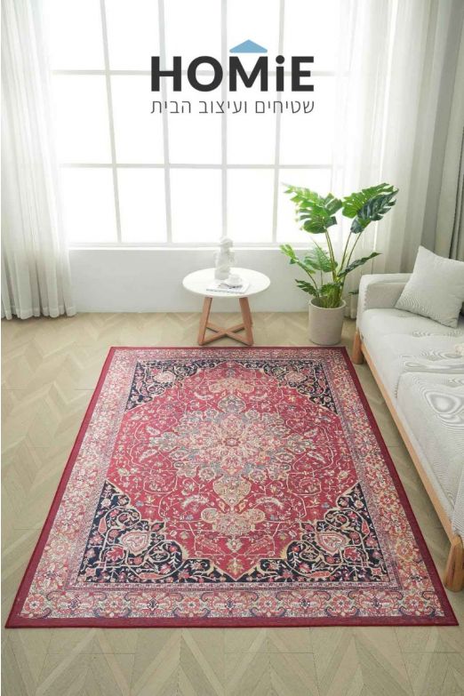 שטיח קלאסי וינטג' אדום כחול לסלון ושאר הבית דגם קליסטו 