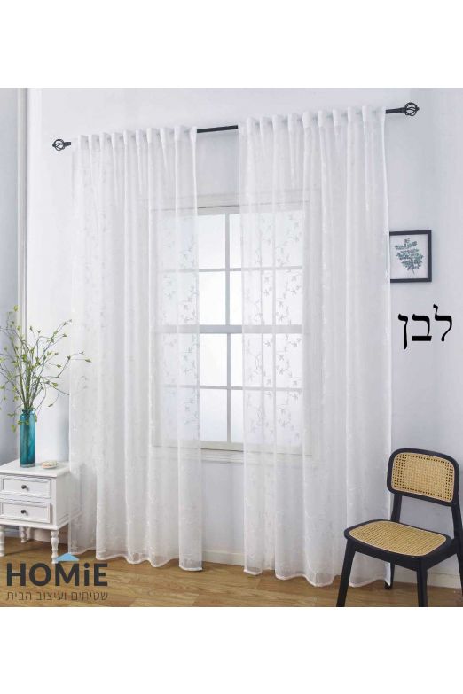 וילון השחלה חצי שקוף פרחוני – דגם אדריאנה | מידות וצבעים