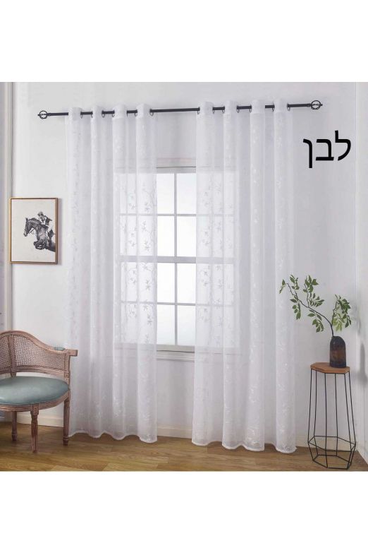 וילון וינטג' פרחוני רקמה חצי שקוף דגם ויולטה | מידות וצבעים