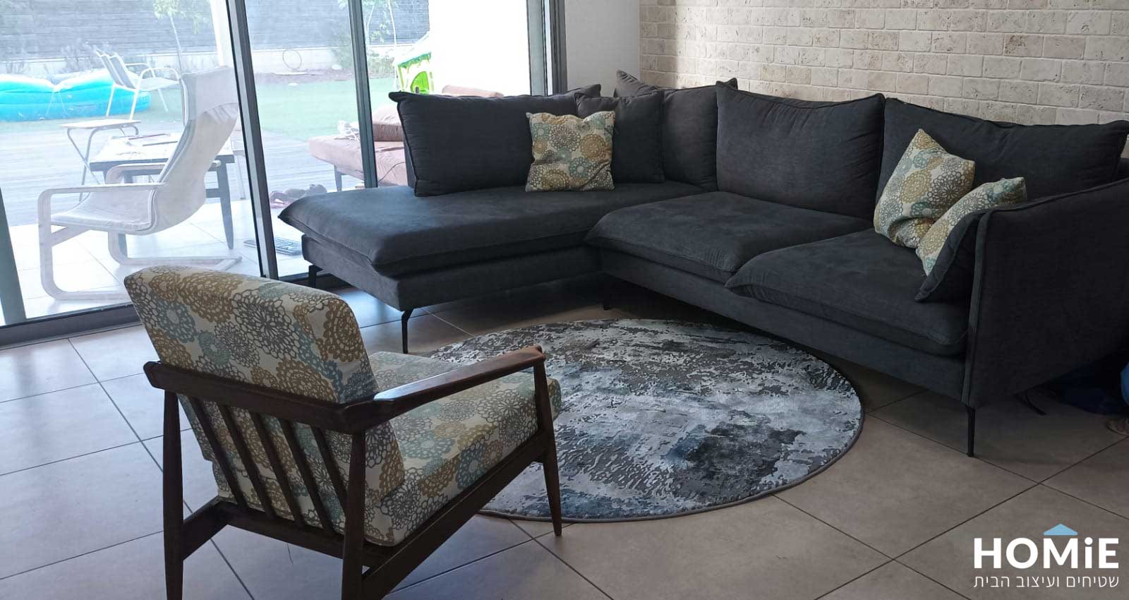 שטיח לסלון ויסקוזה אבסטרקטי מודרני יוקרתי אפור כחול שחור