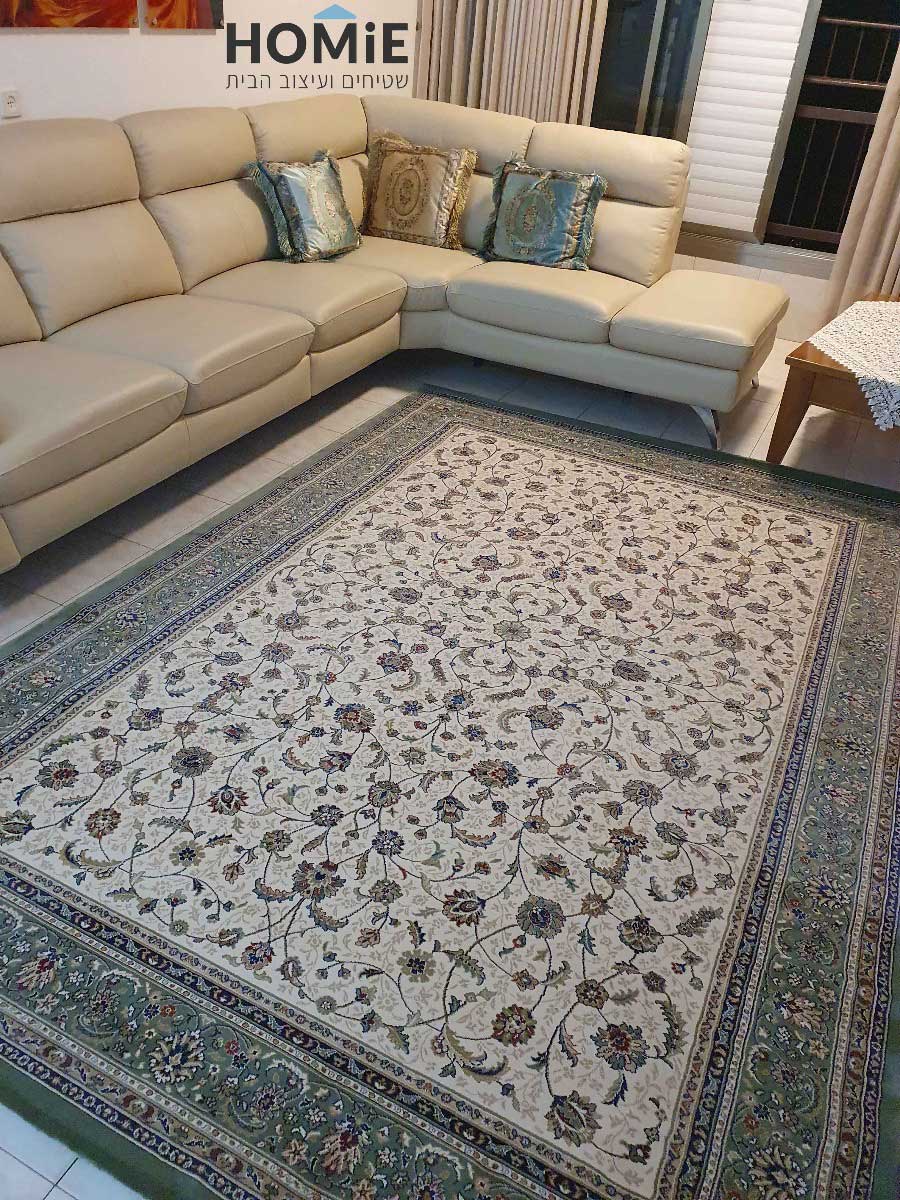 שטיח קלאסי פרחוני ירוק לסלון