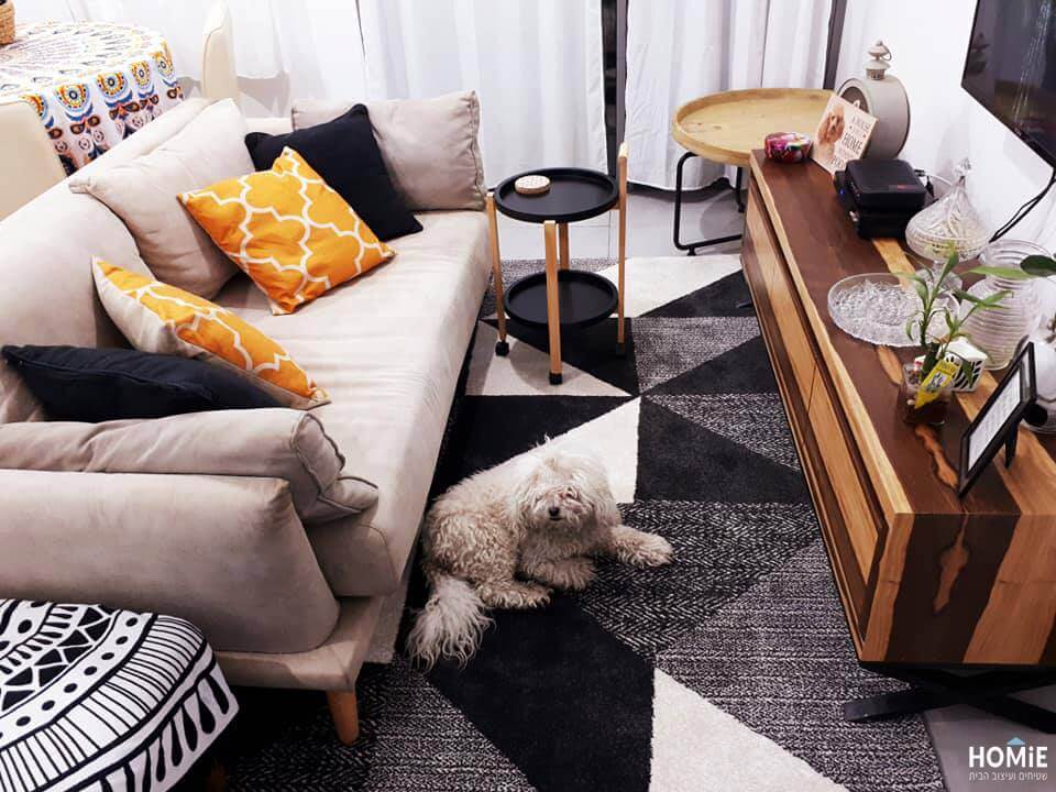 שטיח גיאומטרי מודרני לסלון בצבע שחור, אפור ושמנת תוצרת בלגיה