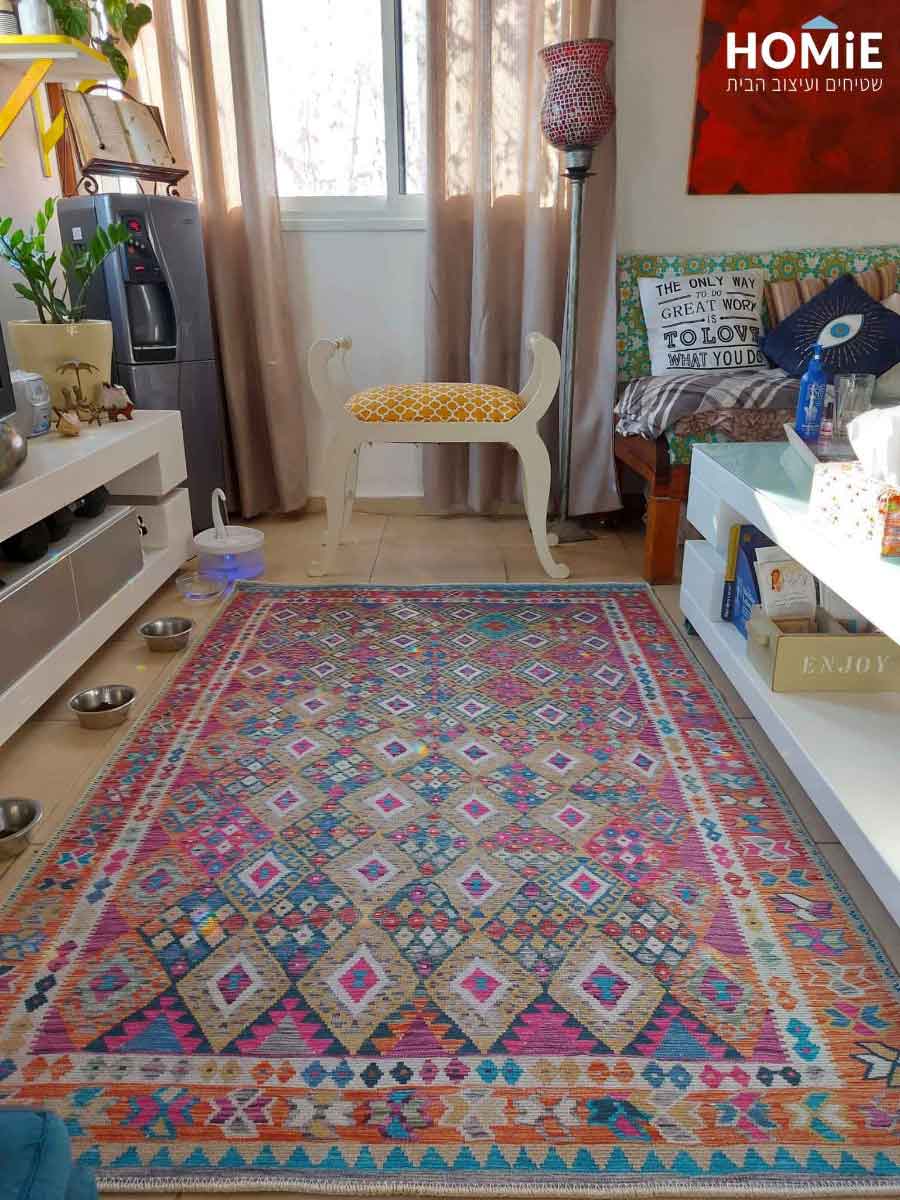 שטיח וינטג' מודרני צבעוני שבטי אתני כותנה לסלון