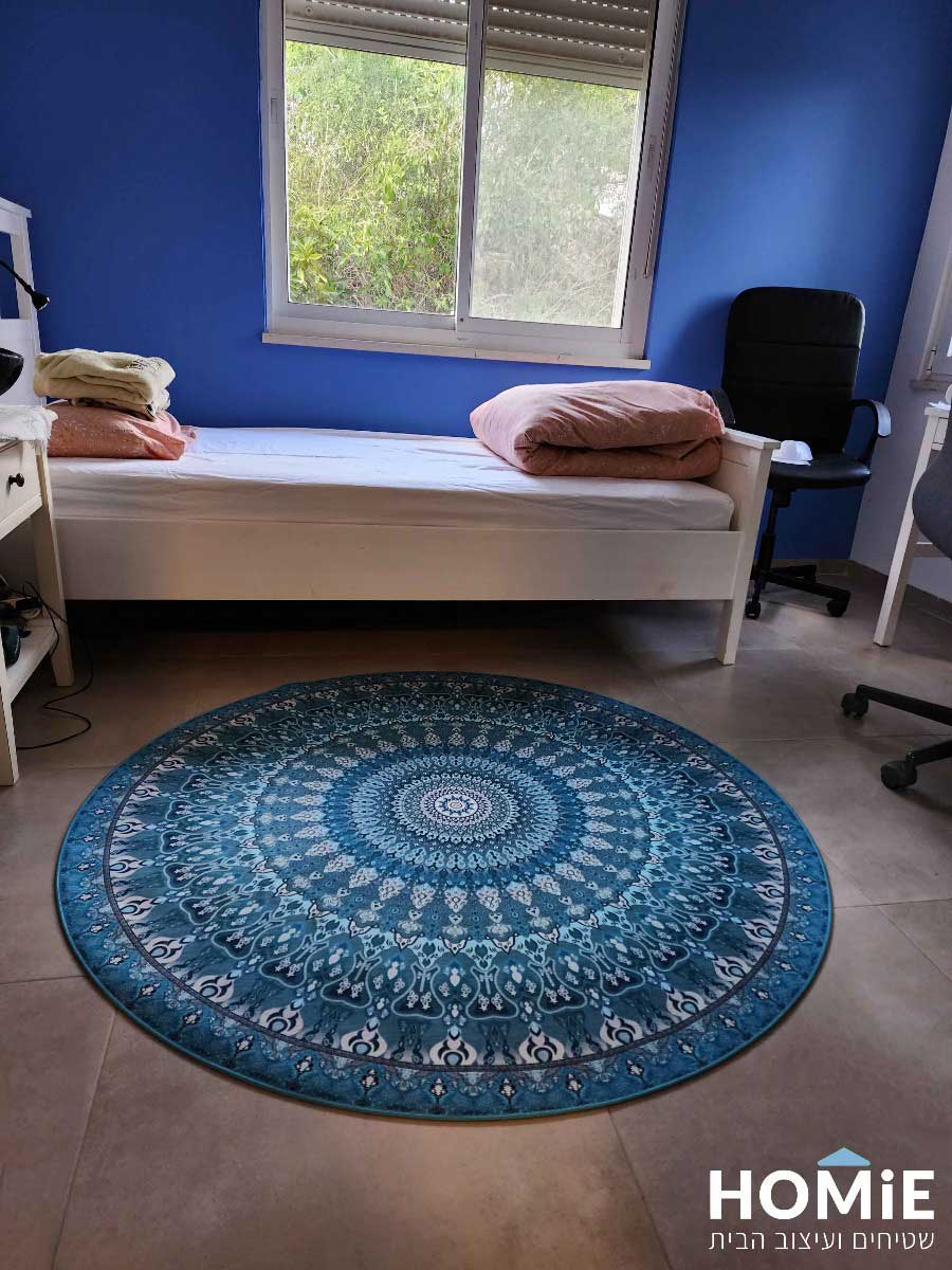שטיח וינטג' עגול טורקיז מנדלה בחדר ילדים וסלון