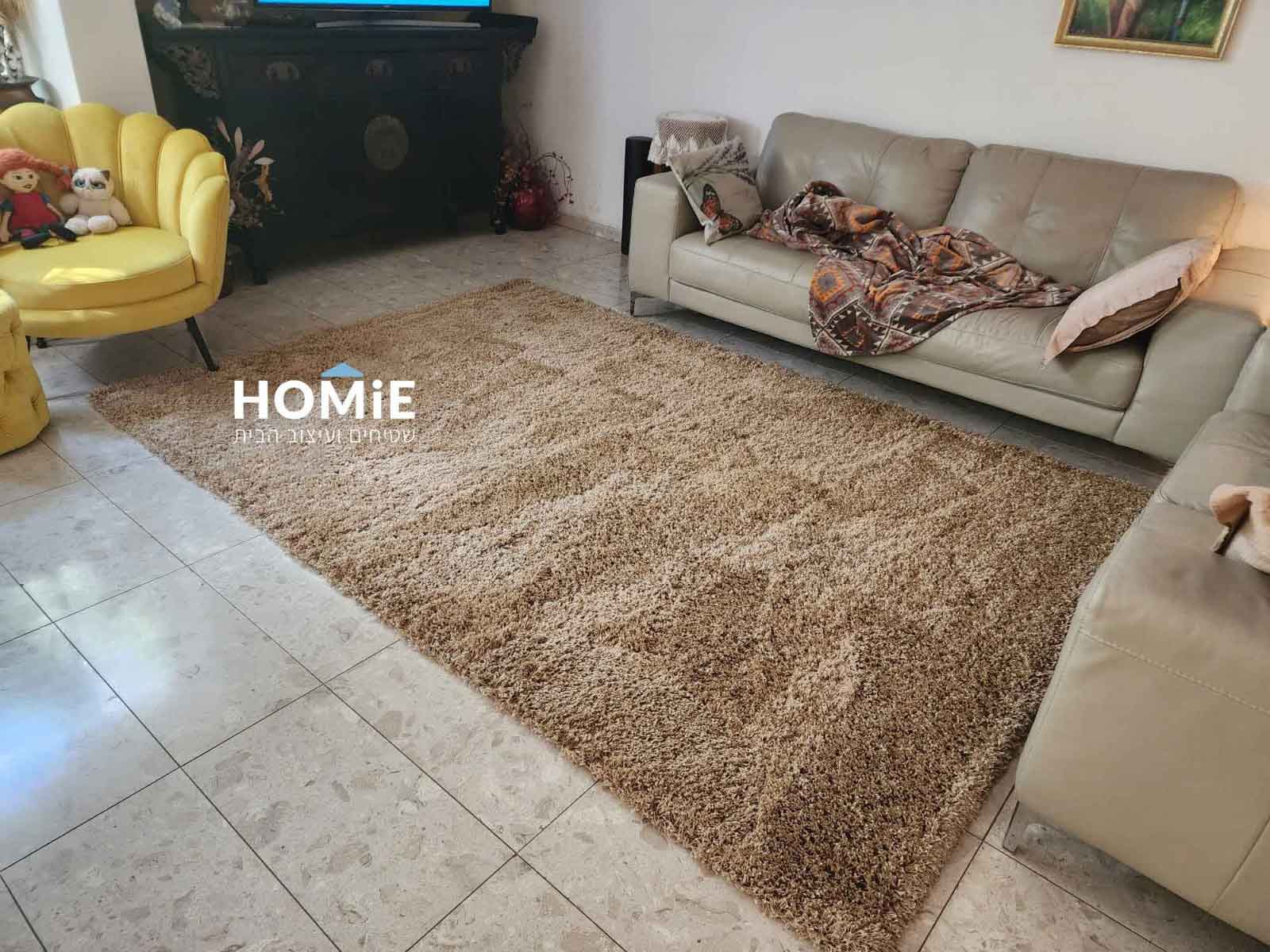 שטיח שאגי לסלון בז' מוקה